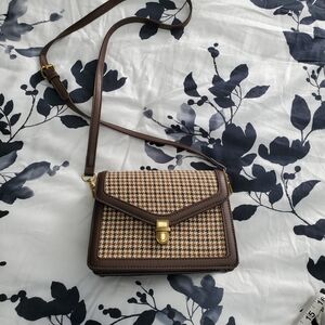 Brown Houndstooth Crossbody Bag